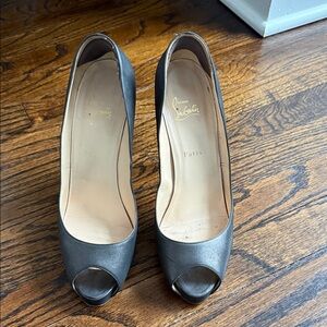 Christian Louboutin Very Prive Dark Silver Open-Toe Pumps
